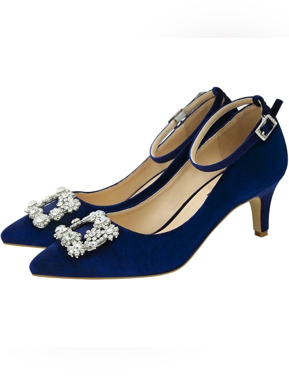 ERIJUNOR Velvet Heels for Women Kitten Heels Rhinestone Brooch Evening Shoes 8.5 - Picture 6 of 6